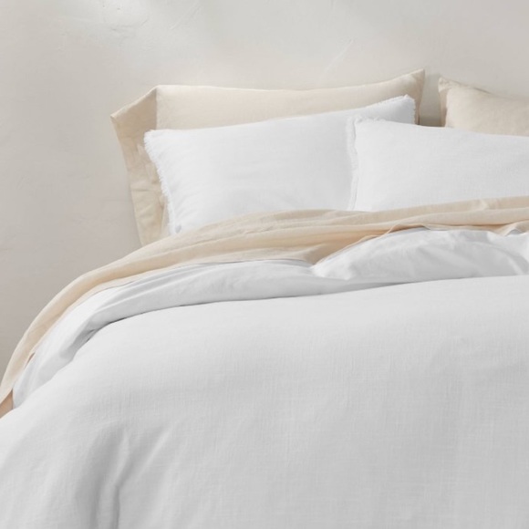 Casaluna Linen Blend Duvet Cover & Sham Set White FULL/QUEEN - Picture 1 of 5